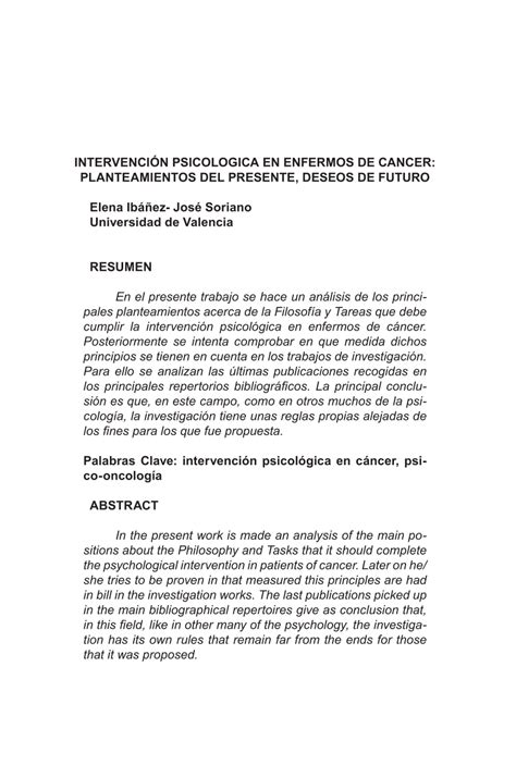PDF  Intervención psicológica en enfermos de cáncer ...
