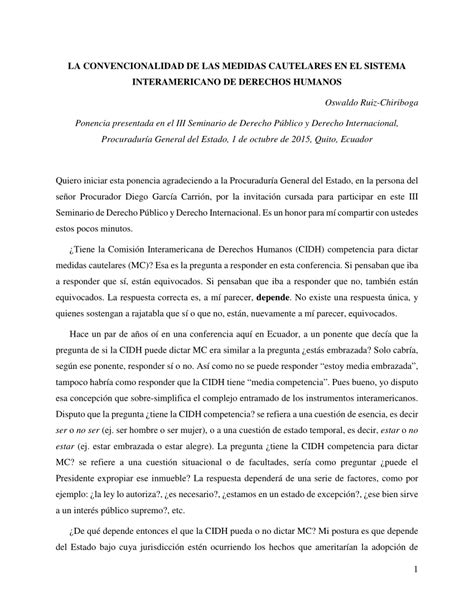 PDF  La convencionalidad de las medidas cautelares en el Sistema ...
