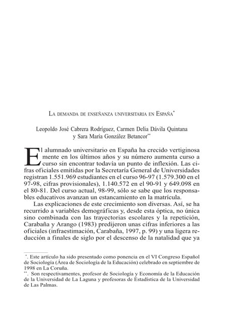 PDF  LA DEMANDA DE ENSEÑANZA UNIVERSITARIA EN ESPAÑA