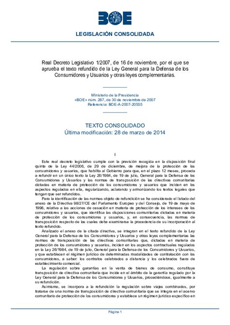 PDF  LEGISLACIÓN CONSOLIDADA Real Decreto Legislativo 1 ...