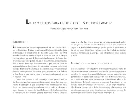 PDF  LINEAMIENTOS PARA LA DESCRIPCIóN DE FOTOGRAFÍAS | Julieta I ...