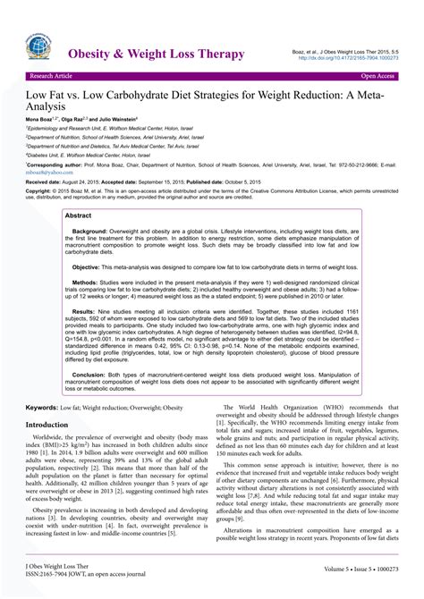 PDF  Low Fat vs. Low Carbohydrate Diet Strategies for ...