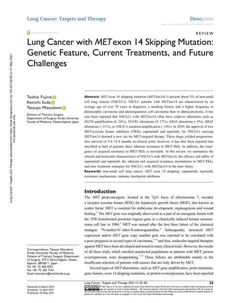 PDF  Lung Cancer with MET exon 14 Skipping Mutation: Genetic Feature ...