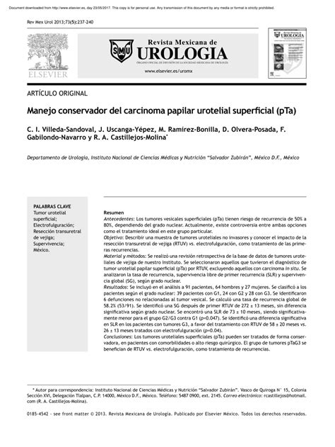 PDF  Manejo conservador del carcinoma papilar urotelial ...