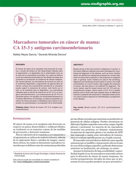 PDF  Marcadores tumorales en cáncer de mama: CA 15 3 y ...
