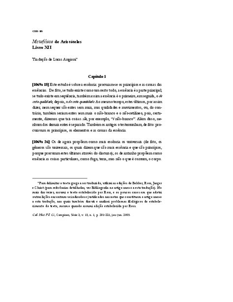 PDF  Metafísica de Aristóteles, Livro XII | Lucas Angioni   Academia.edu