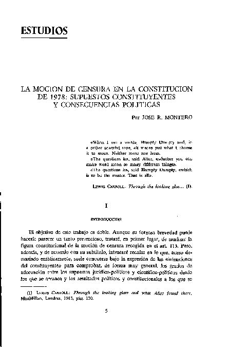 PDF  Moción censura en la Constitución española de 1978 | José Ramón ...