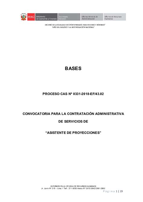 PDF  Oficina General de Administración BASES PROCESO CAS Nº 0331 2018 ...