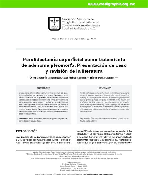 PDF  Parotidectomía Superficial como Tratamiento de Adenoma Pleomorfo ...