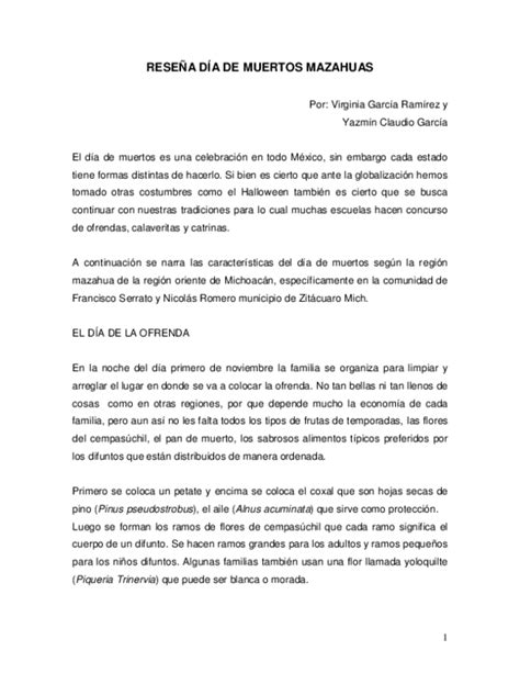 PDF  RESEÑA DÍA DE MUERTOS MAZAHUAS | Yazmin Claudio ...