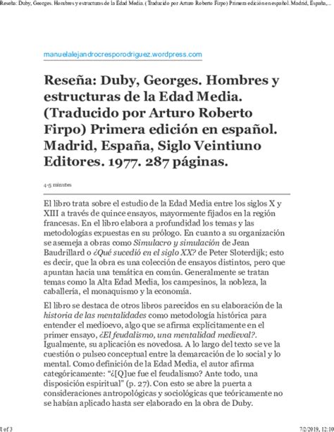 PDF  Reseña: Duby, Georges. Hombres y estructuras de la Edad Media ...