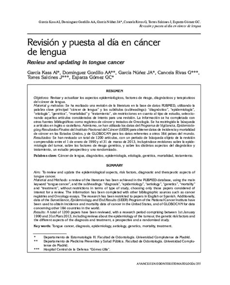 PDF  Revisión y puesta al día en cáncer de lengua | Germán Esparza ...