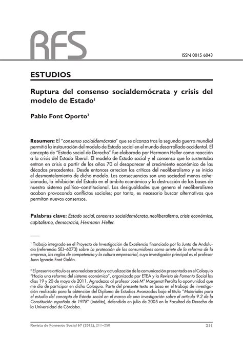 PDF  Ruptura del consenso socialdemócrata y crisis del ...