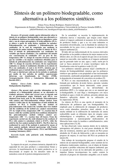 PDF  Síntesis de un polímero biodegradable, como alternativa a los ...