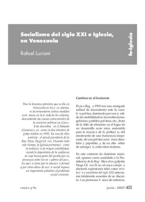 PDF  Socialismo del siglo XXI en Venezuela | Rafael Luciani   Academia.edu