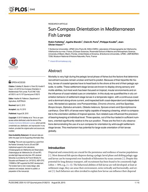PDF  Sun Compass Orientation in Mediterranean Fish Larvae