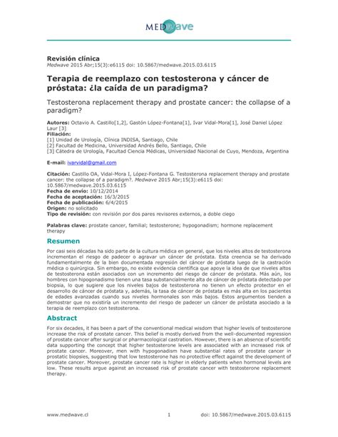 PDF  Terapia de reemplazo con testosterona y cáncer de próstata: ¿la ...