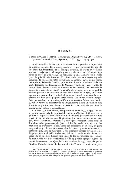 PDF  Tomás Navarro, Documentos lingüísticos del Alto Aragón. Syracuse ...