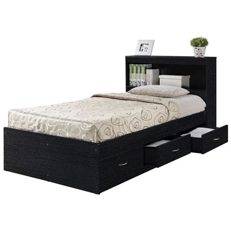 Pemberly Row Twin Captain Storage Bed with 3 Drawers in Black   Walmart ...