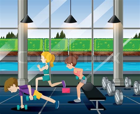 People exercise in the gym ... | Stock vector | Colourbox