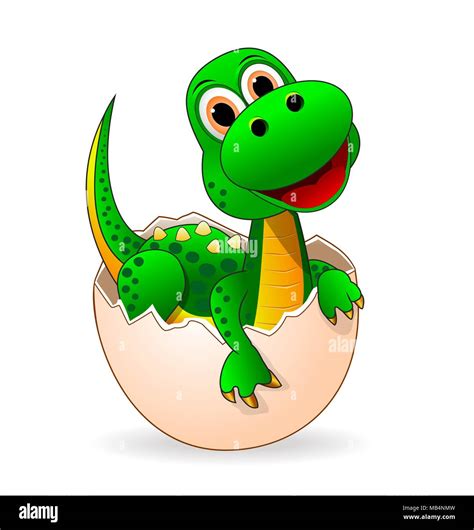 Pequeño dinosaurio verde que recién nacidos del huevo Imagen Vector de ...