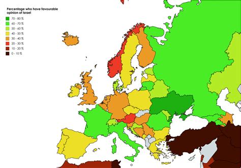Percentage of Europeans that have a favourable opinion of ...