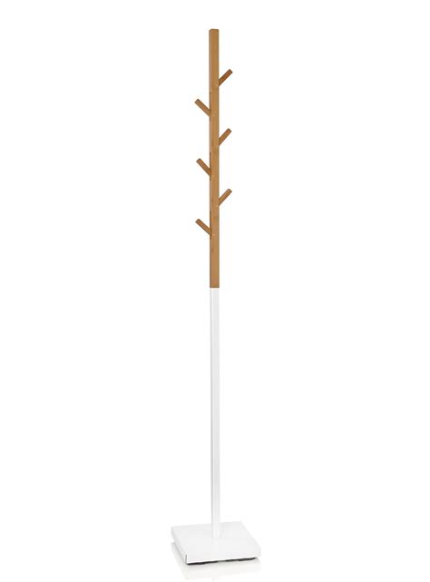 Perchero de pie bambú /metal blanco