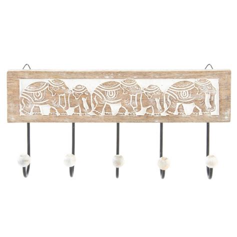 Perchero pared 5 colgador madera tallada elefante| Dcasa.es