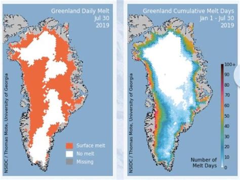 Pérdida de hielo en Groenlandia en 2019 sin precedentes modernos