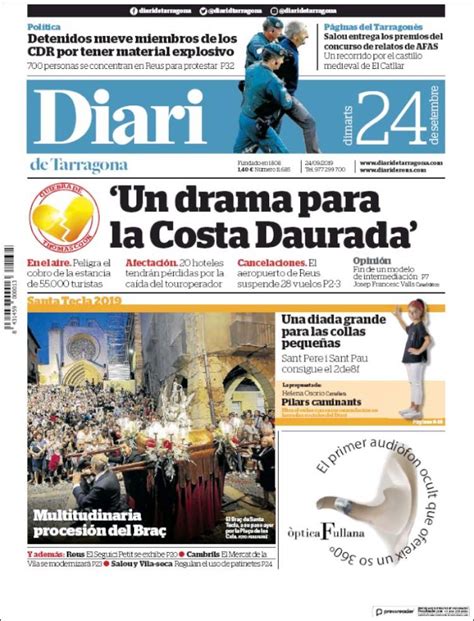 Periódico Diari de Tarragona  España . Periódicos de España. Edición de ...