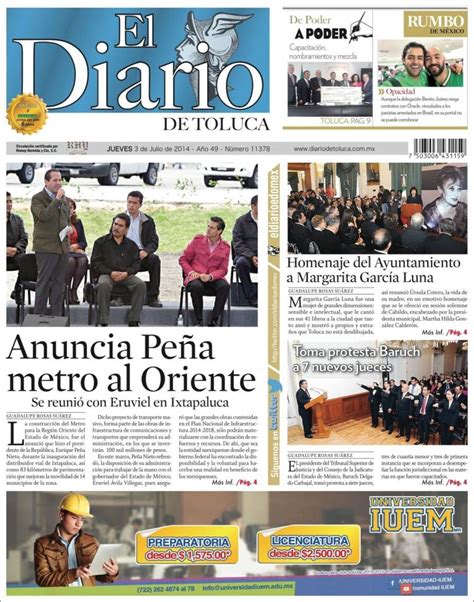 Periódico El Diario de Toluca  México . Periódicos de México. Edición ...