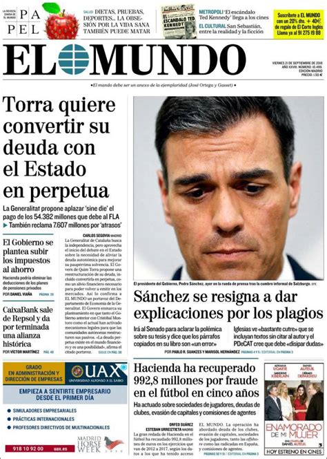 Periódico El Mundo  España . Periódicos de España. Edición de viernes ...