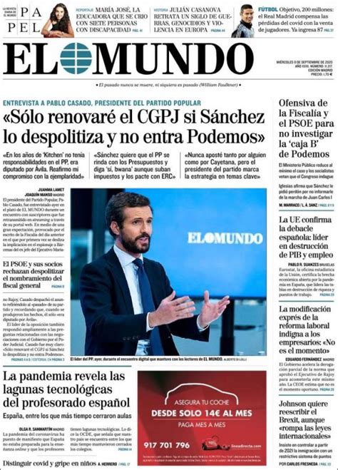 Periódico El Mundo, portada y noticias de hoy