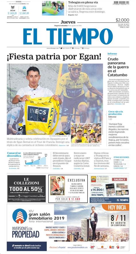 Periódico El Tiempo  Colombia . Periódicos de Colombia. Edición de ...