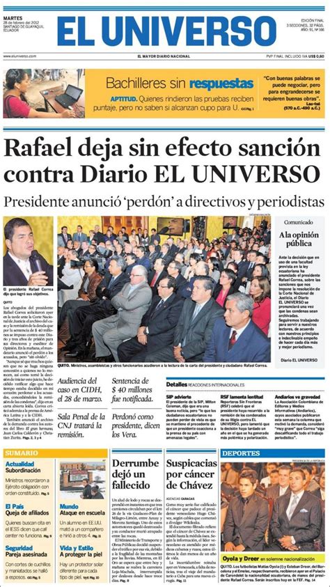 Periódico El Universo Ecuador Ecuador . Periódicos de ...