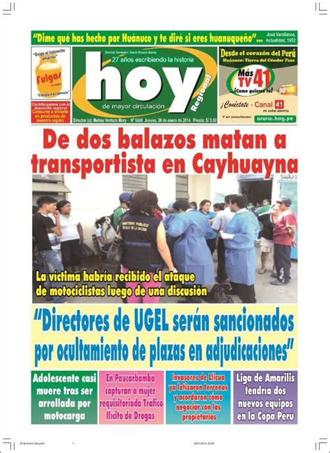 Periódico Hoy Perú  Perú . Periódicos de Perú. Edición de jueves, 30 de ...