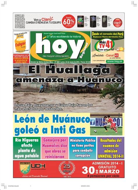 Periódico Hoy Perú  Perú . Periódicos de Perú. Edición de lunes, 24 de ...