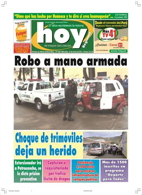 Periódico Hoy Perú  Perú . Periódicos de Perú. Edición de miércoles, 15 ...