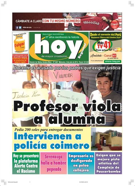 Periódico Hoy Perú  Perú . Periódicos de Perú. Edición de miércoles, 2 ...