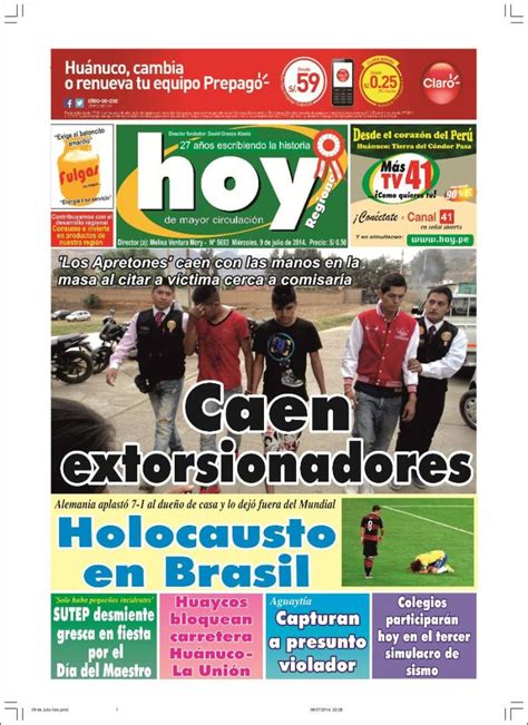 Periódico Hoy Perú  Perú . Periódicos de Perú. Edición de miércoles, 9 ...