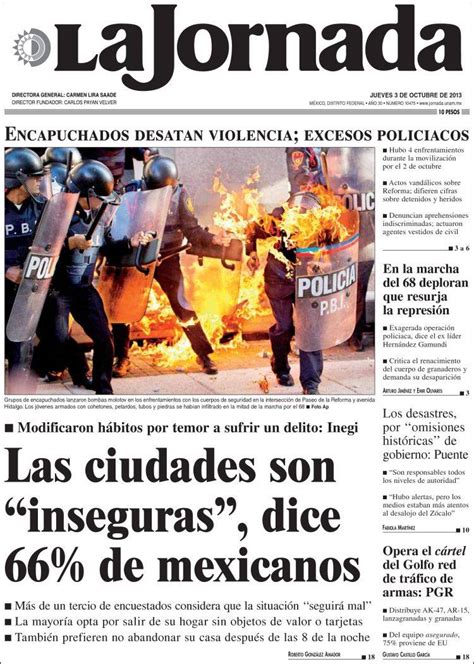 Periódico La Jornada  México . Periódicos de México. Edición de jueves ...
