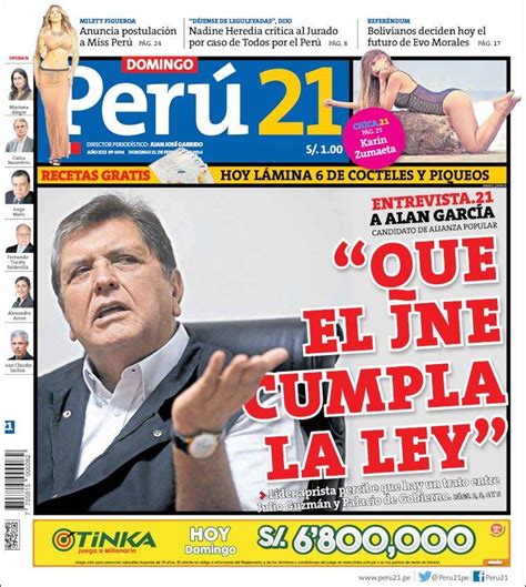 Periódico Perú 21  Perú . Periódicos de Perú. Edición de domingo, 21 de ...