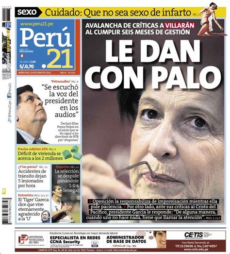 Periódico Perú 21  Perú . Periódicos de Perú. Edición de miércoles, 29 ...
