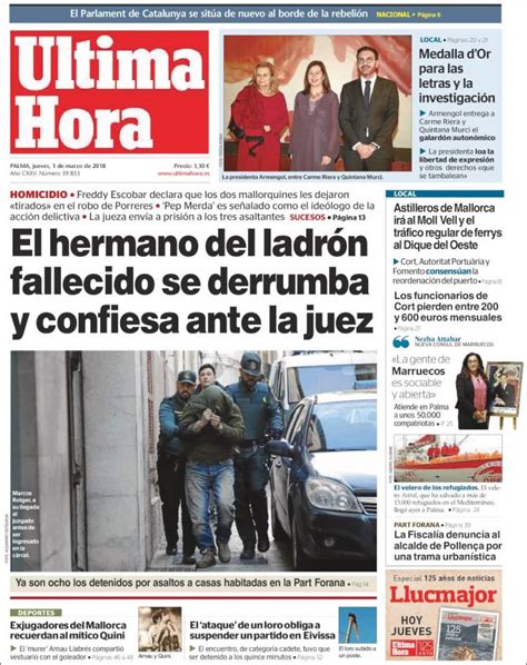 Periódico Última Hora  España . Periódicos de España. Edición de jueves ...