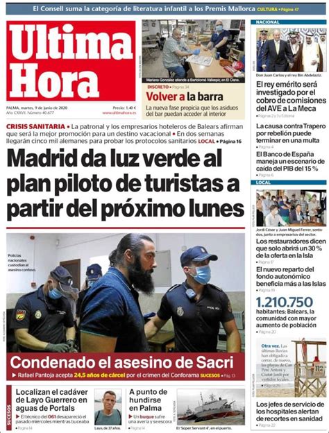Periódico Última Hora  España . Periódicos de España. Edición de martes ...