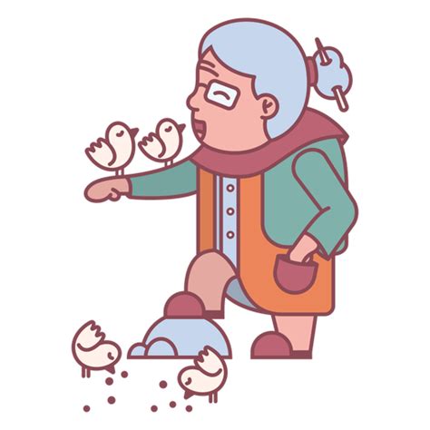 Personaje de la abuela alimentando pájaros planos   Descargar PNG/SVG ...