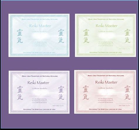Personalised Complete Set Reiki Certificate Templates x4 ...