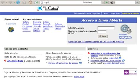 Phishing que suplanta el sitio web de La Caixa.