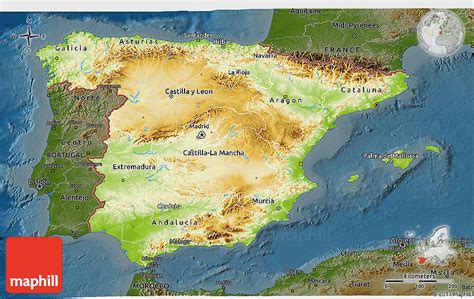 Physical 3D Map of Spain, darken
