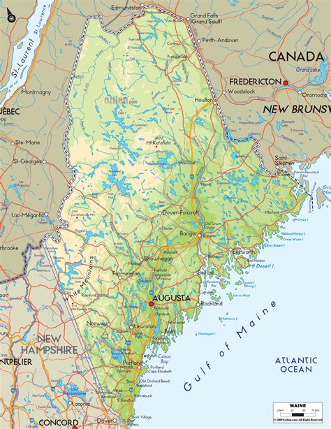 Physical Map of Maine Ezilon Maps